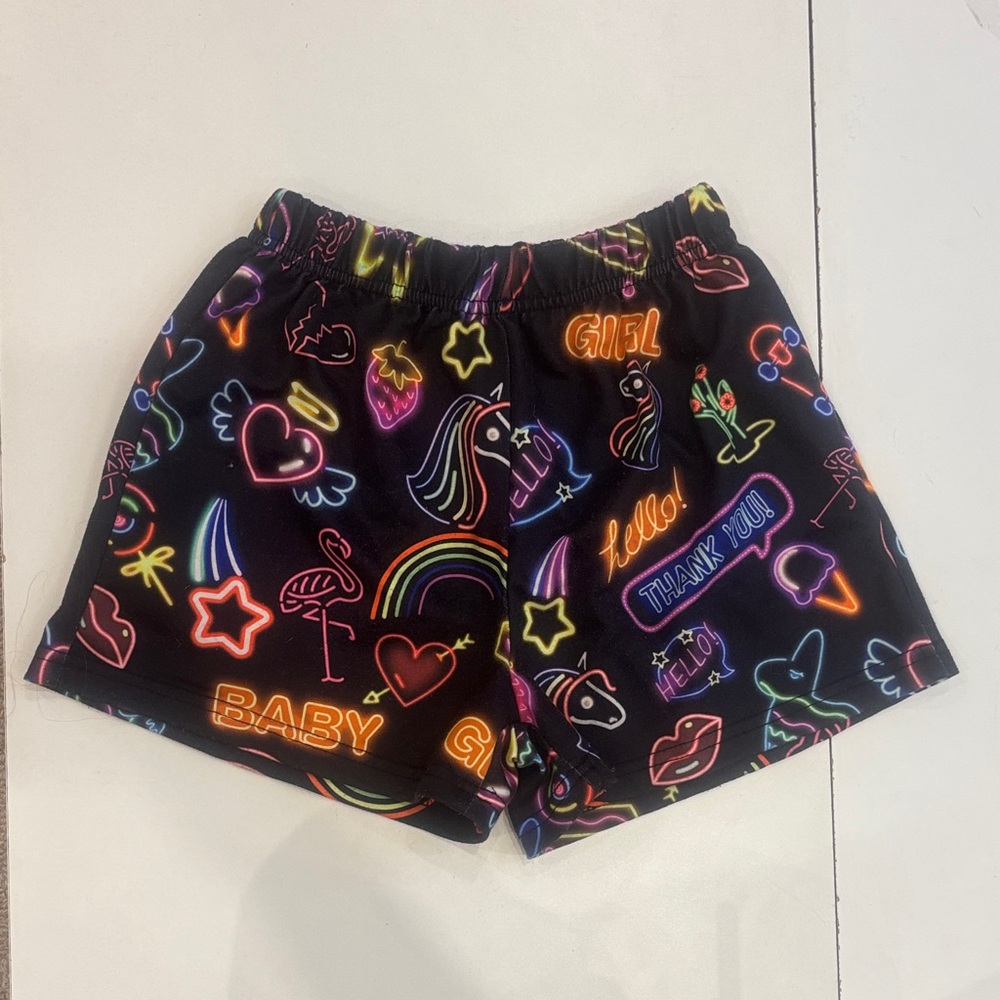 SHEIN Black Neon Graphic Patterned Shorts